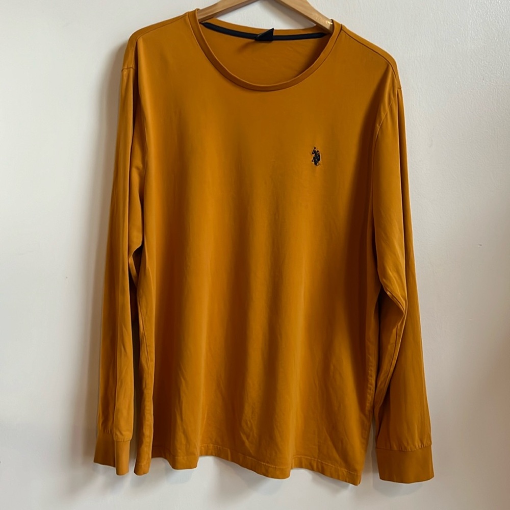 US Polo assn long sleeve Tee in mustard yellow almost squash orange